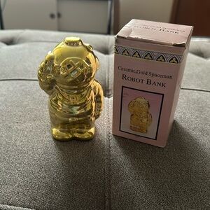 Vintage Ceramic Gold Robot Bank NEW‎ IN THE BOX